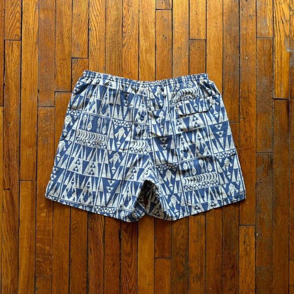 2000s Patagonia Swim Trunks Shorts Men‎ XL Blue Cream Geometric Fish Beachwear - Picture 6 of 7